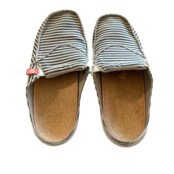 Spenco Siesta Montauk Orthotic Blue Stripe Canvas Slides Slip On Size 10W - Picture 1 of 3